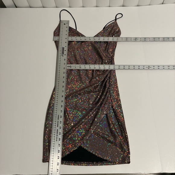 SABORA Womens Ruched Sequin Bodycon Mini Dress Sparkle - Picture 5 of 6